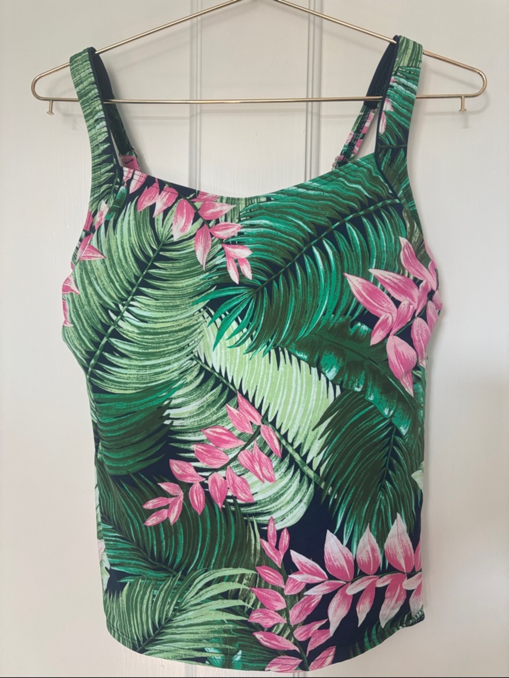 Lands' End Green Palm & Pink Floral Tankini Top